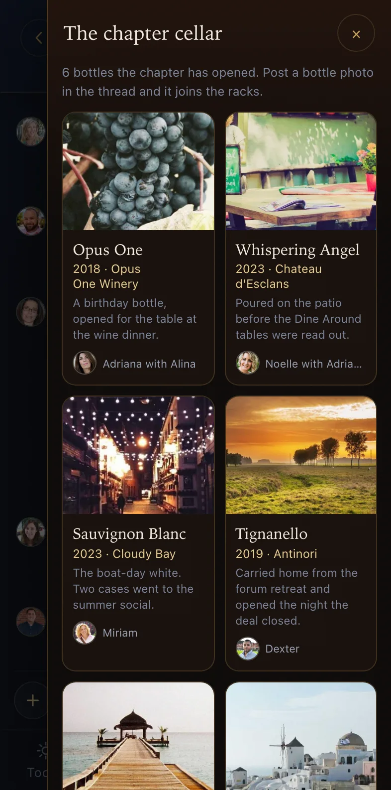 The chapter's wine list - every bottle photographed in the Food & Wine group